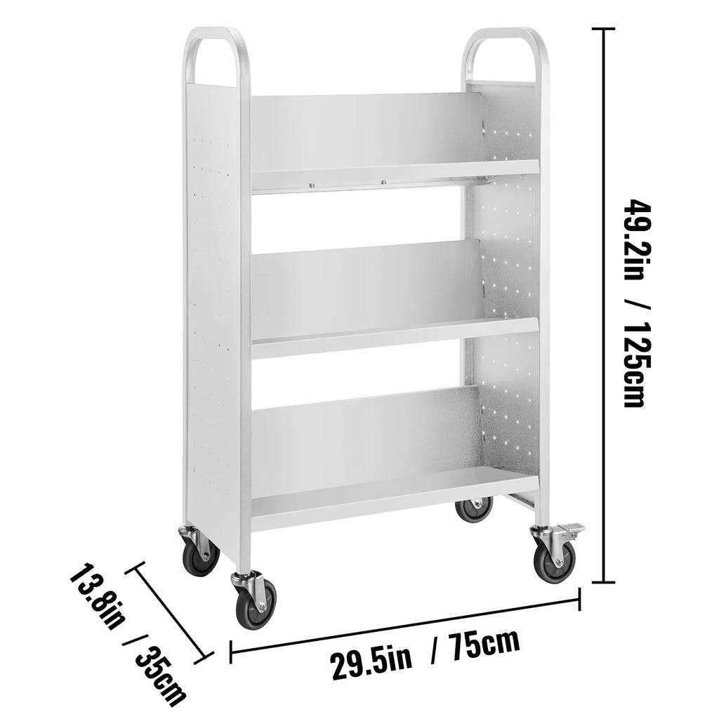 White V-Shaped Shelves Book Cart V16894