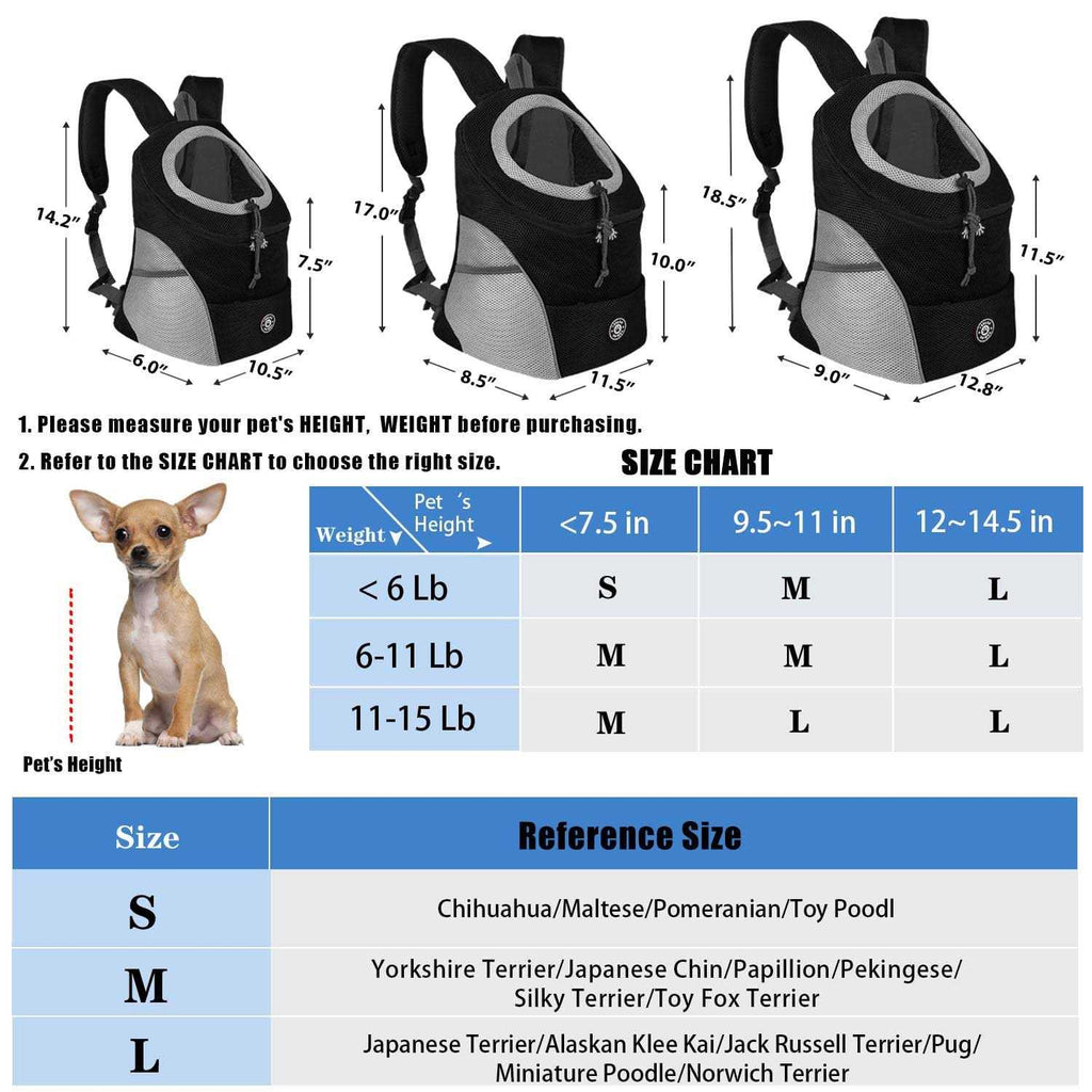 Dog Backpack Carrier Pet Carrier for Small Medium Dogs Travel Bag Breathable Adjustable with Safety Reflective Strips W273