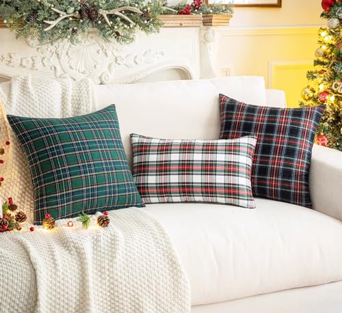 Pack of 2 Green Plaid Decorative Throw Pillow Covers, 20 x 20 Inches C721