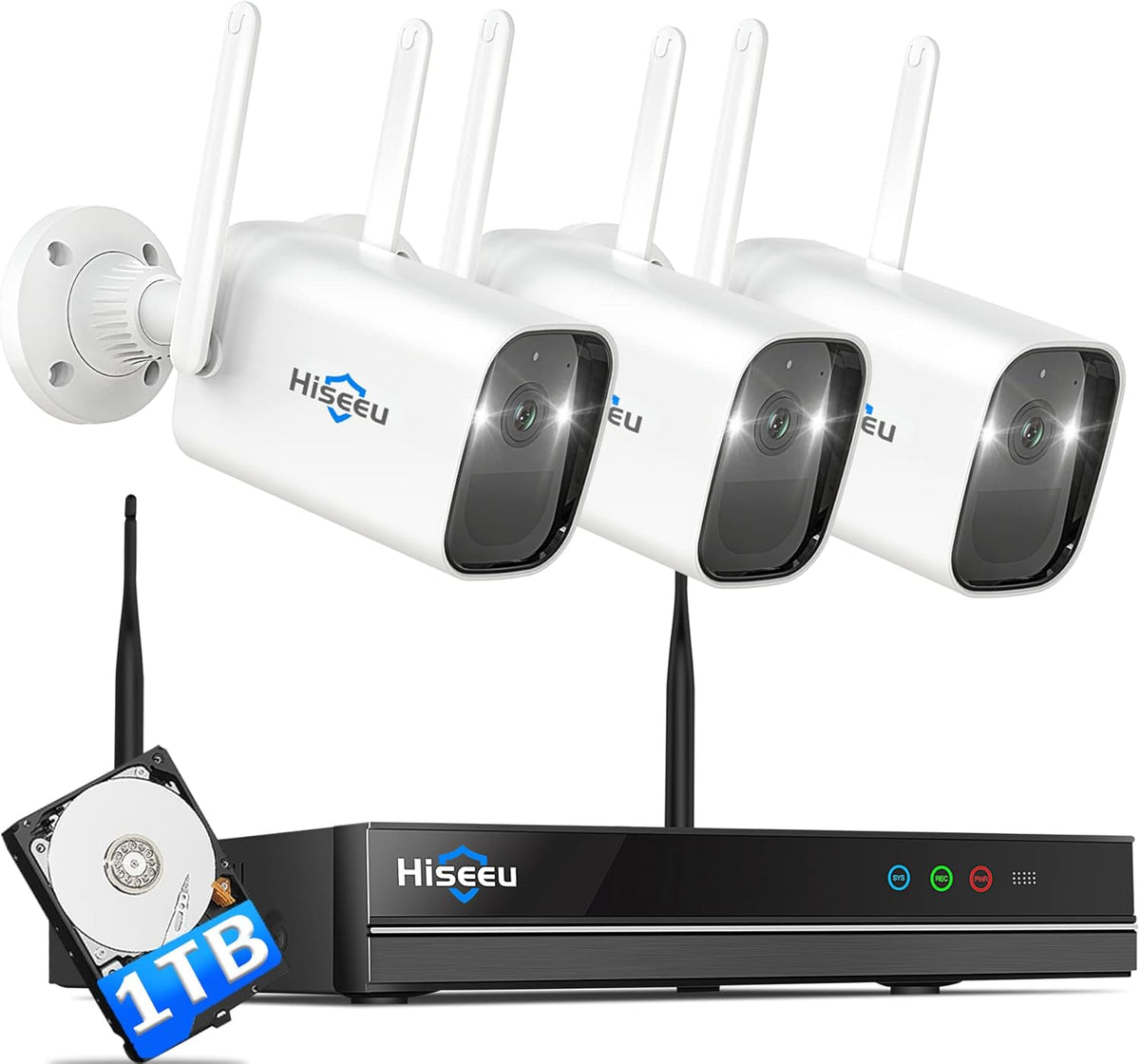 3-Cam Wireless Security Camera System with Color Night Vision F512023