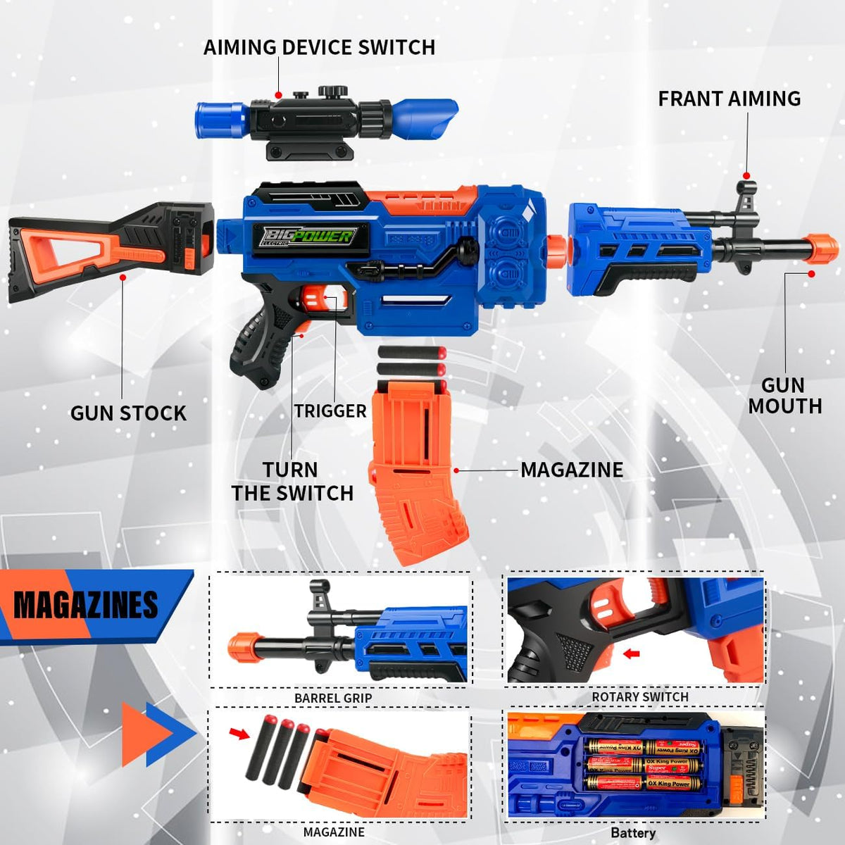 4 in 1 Automatic Kids Sniper Rifle Toy Guns with Removable Magazines N90845