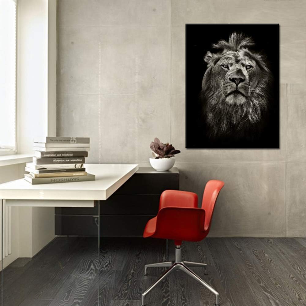 Black and White Lion Portrait Canvas Prints Stretched Wood Frame 24x32inch J205