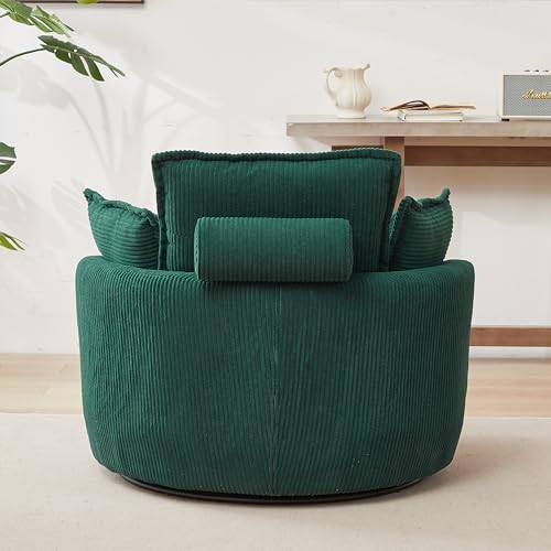 Oversized Corduroy Accent Barrel Chair with Storage Ottoman T15298