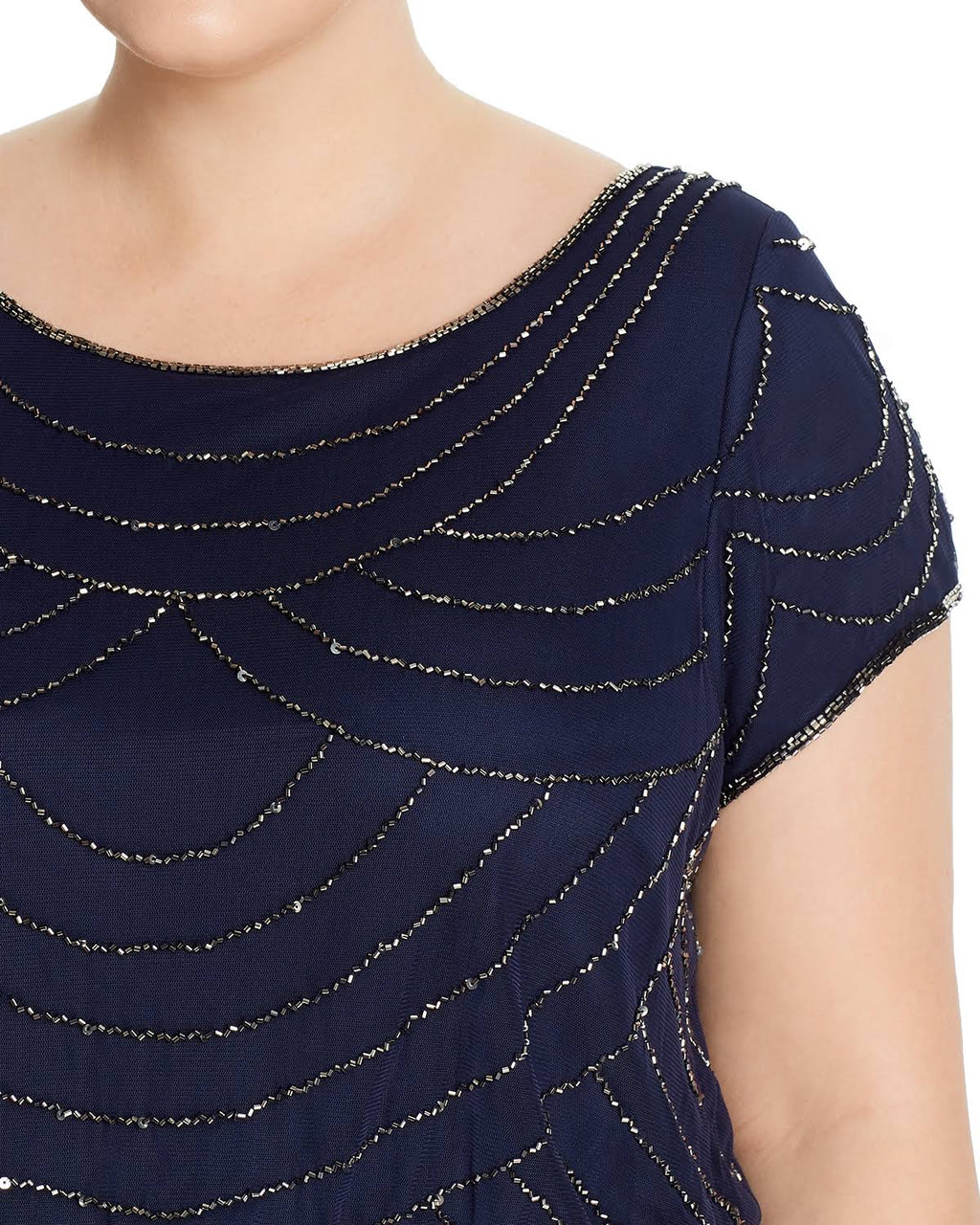 Navy Scalloped Beaded Blouson Gown B1937