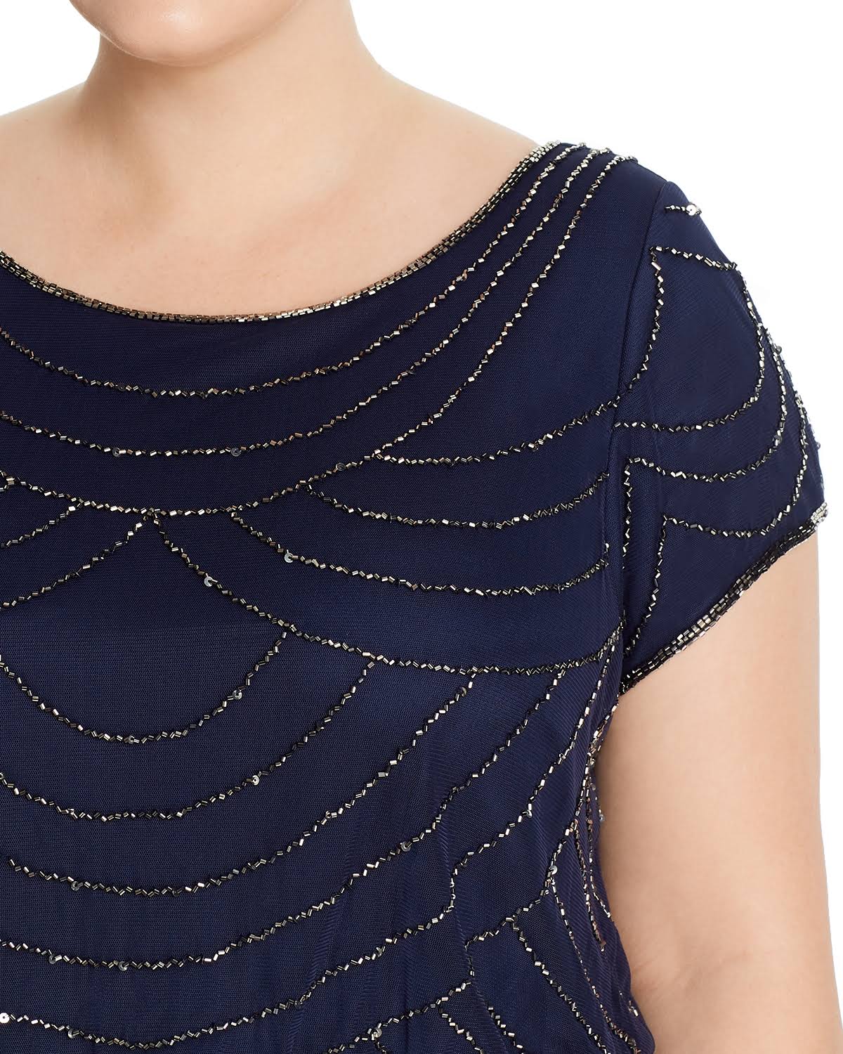 Navy Scalloped Beaded Blouson Gown B1937