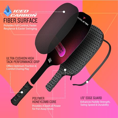 Pickleball Paddle with Polymer Honeycomb Core, Carbon Fiber Surface F600