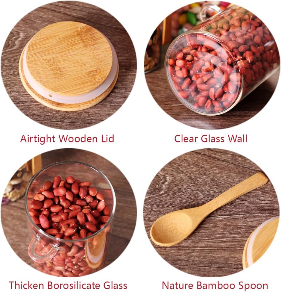 17 OZ Glass Containers with Bamboo Lids and Wooden Spoons (6 Pack) Y48447