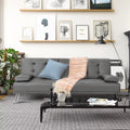 Gray Faux Leather Convertible Futon Sofa Bed with 2 Cup Holders Z652