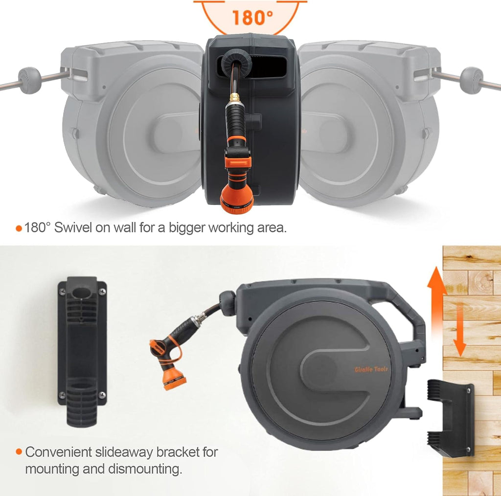 Wall Mounted Retractable Garden Hose Reel with 9 Pattern Hose Nozzle B68624
