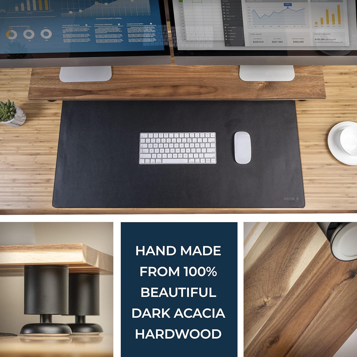 Large Dual Monitor Riser Hardwood Acacia Computer Riser C472571