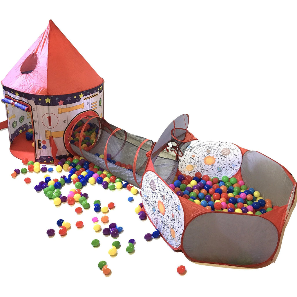 3pc Kids Play Tent Tunnel and Ball Pit with Basketball Hoop C587822