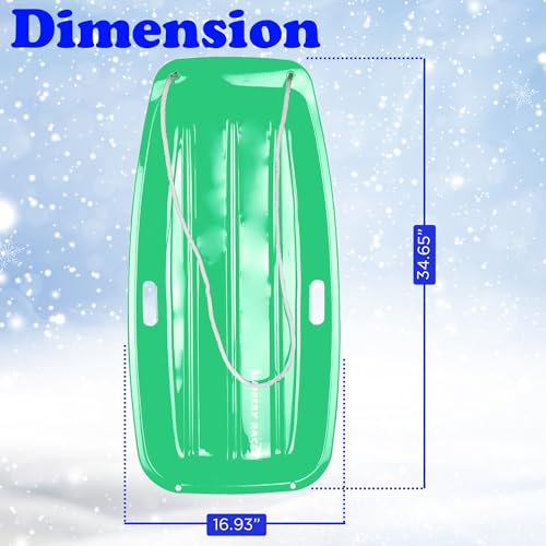 2 Pack Plastic Cold-Resistant Toboggan Snow Sled with Pull Rope and Handles V993