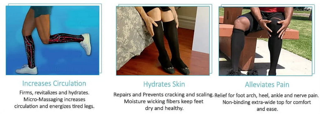 Black L/XL Hydrating Compression Socks 10-20 mmHg J320