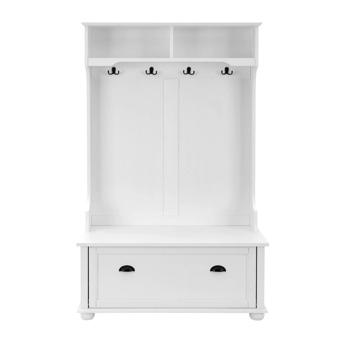 White Hall Tree Bench with Coat Rack and Shoe Cabinet P823