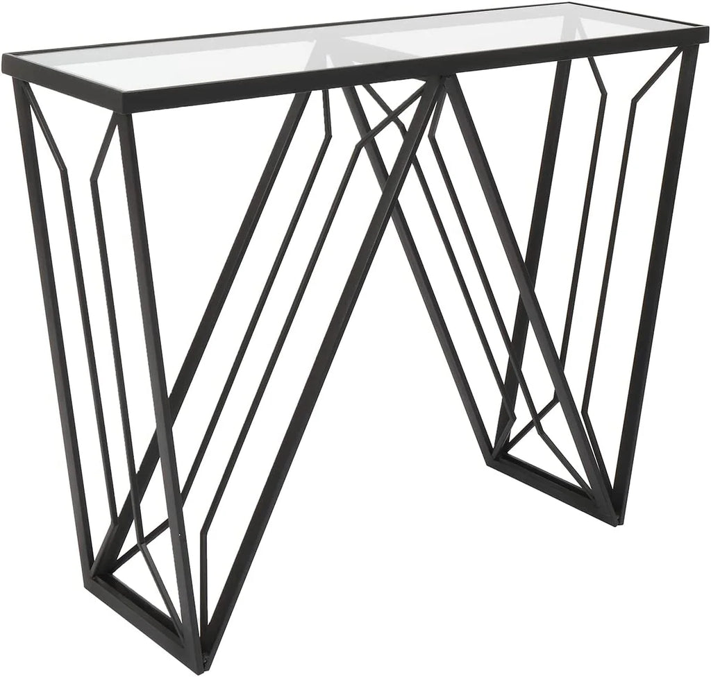 Glass Console Table Narrow Sofa Table Black Metal Frame M54897