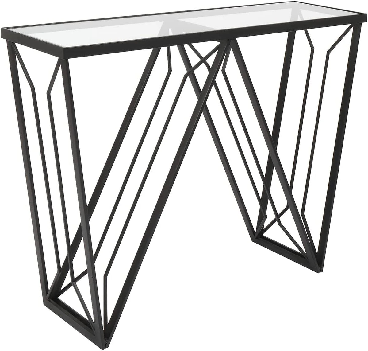 Glass Console Table Narrow Sofa Table Black Metal Frame M54897