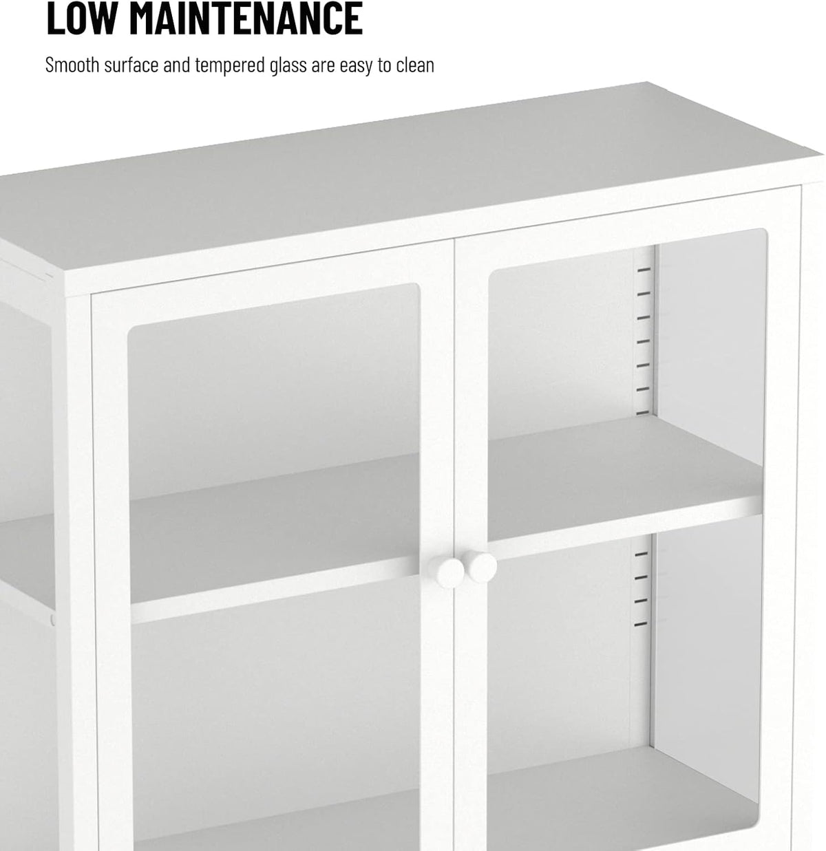 4-Door White Tempered Glass Storage Cabinet with Adjustable Shelves E89331