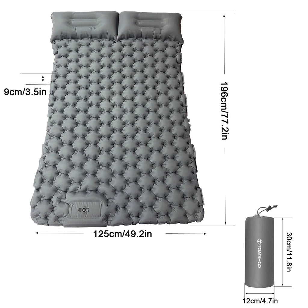 2 Person Camping Mat with Air Pillow Portable Air Mattress Waterproof Sleeping Pad F9511