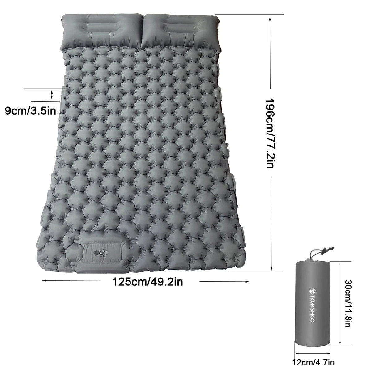 2 Person Camping Mat with Air Pillow Portable Air Mattress Waterproof Sleeping Pad F9511