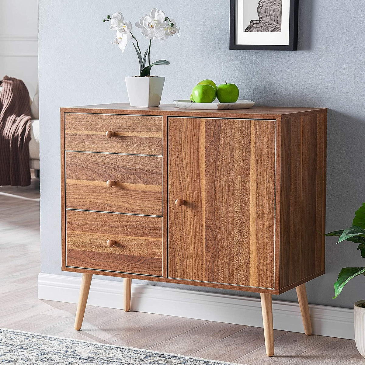 White 32 Inch Wood Sideboard Cabinet with 3 Drawers E258384