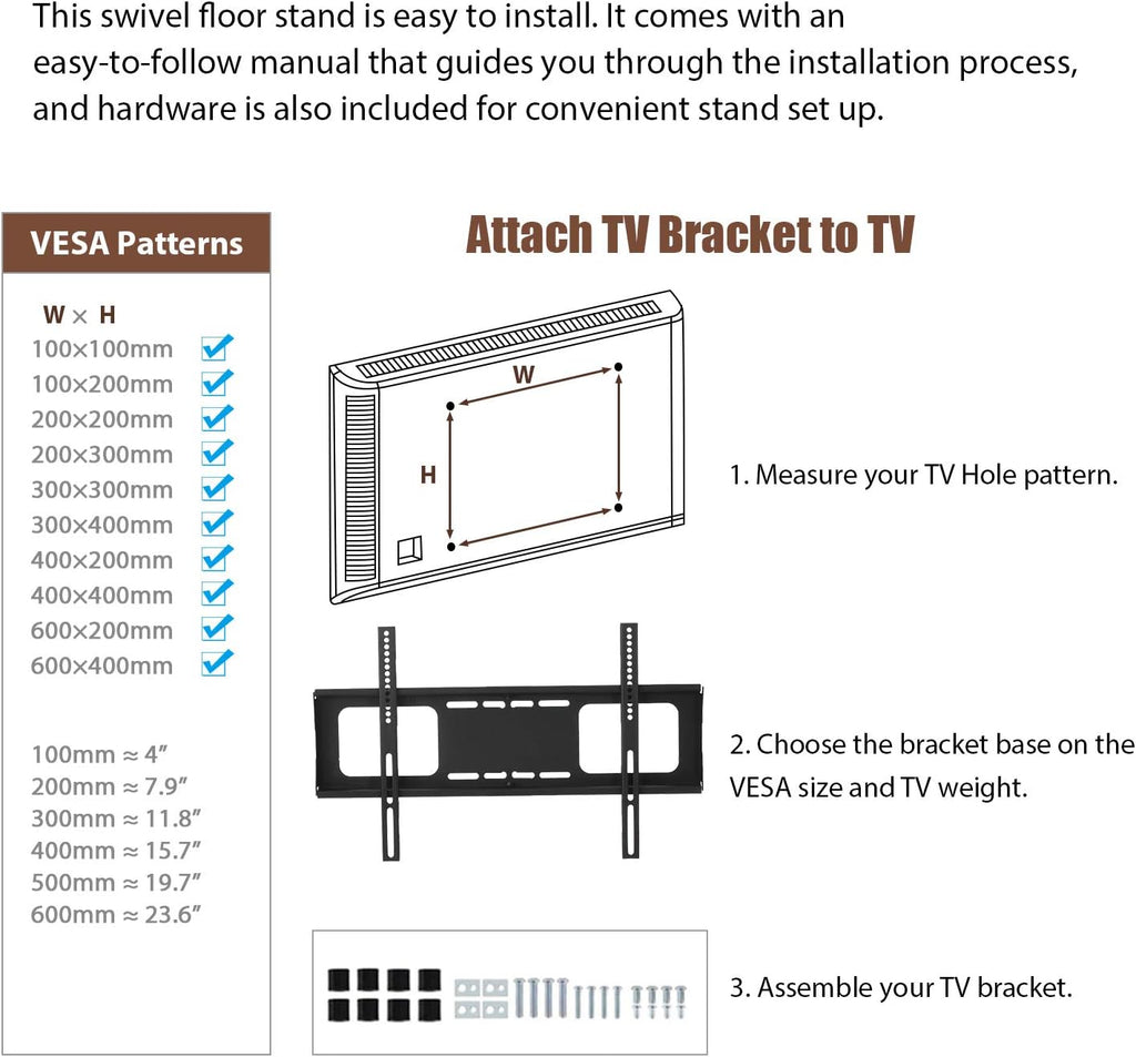 Angle and Height Adjustable Swivel TV Stand with Shelves X33951