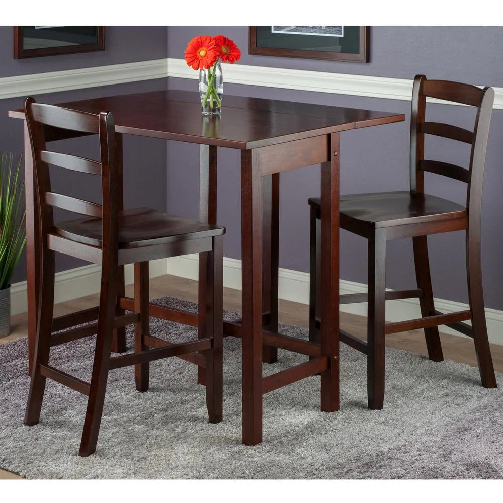 3-Pc Drop Leaf Table & 2 Ladder Back Counter Stools, Walnut Finish I5688