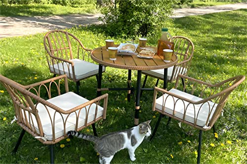 5 Pieces Wicker Patio Dining Table Chair Set with Umbrella Hole L6307