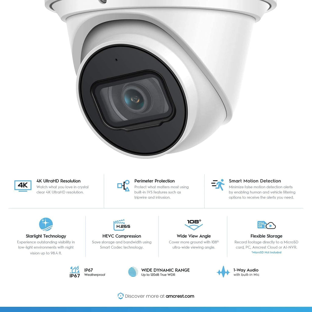 4K POE Outdoor Security Turret IP Camera, White C11498