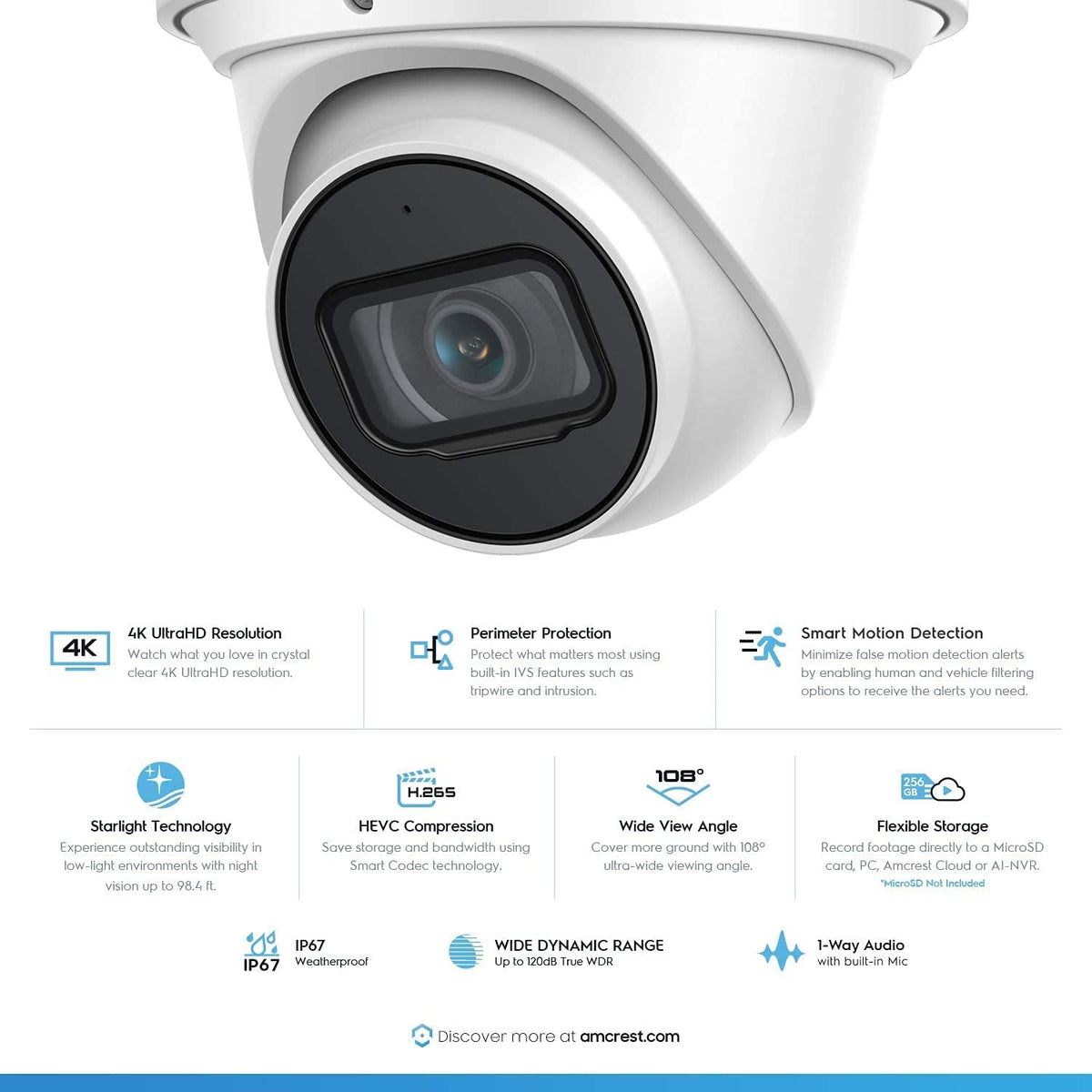 4K POE Outdoor Security Turret IP Camera, White C11498