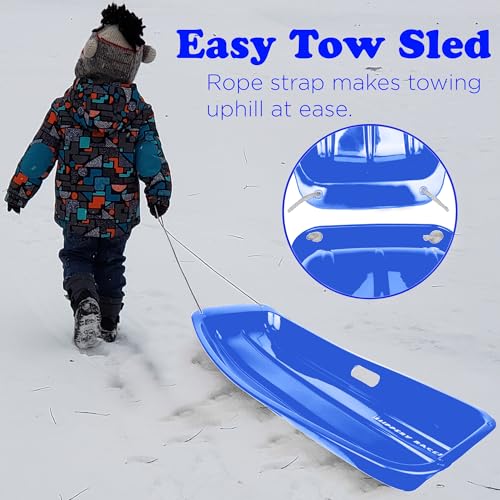 2 Pack Plastic Cold-Resistant Toboggan Snow Sled with Pull Rope and Handles V993