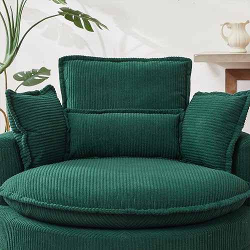 Oversized Corduroy Accent Barrel Chair with Storage Ottoman T15298