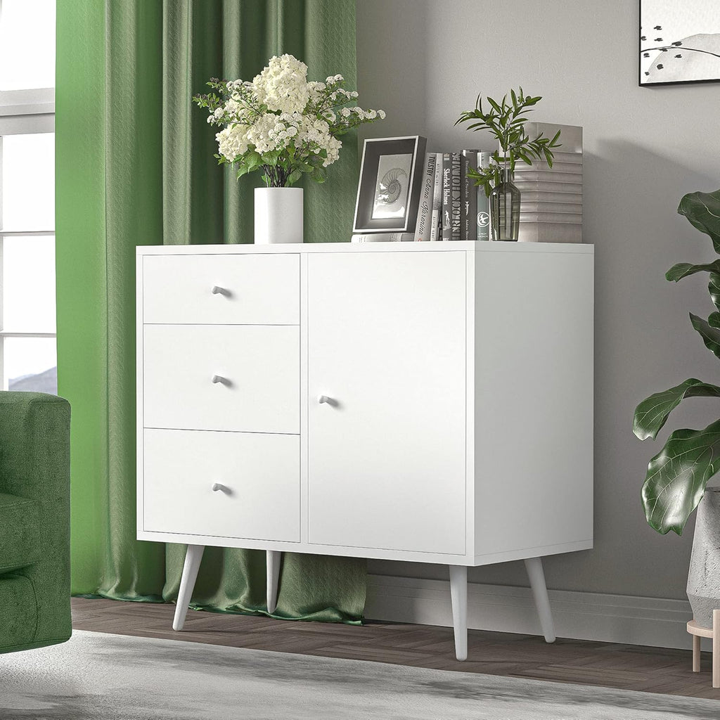 White 32 Inch Wood Sideboard Cabinet with 3 Drawers E258384