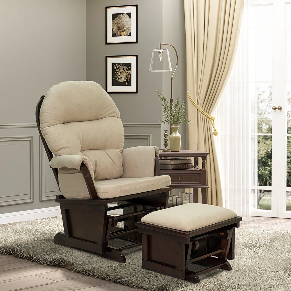 Cream White Nursery Glider Rocking Chair with Ottoman N326