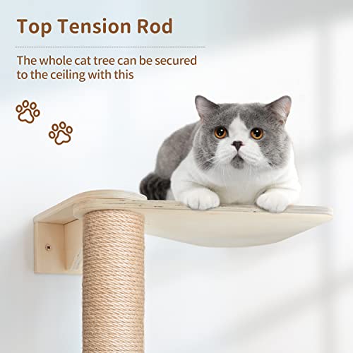 Wood Cat Tower Floor to Ceiling Adjustable with Natural Sisal Rope R9135
