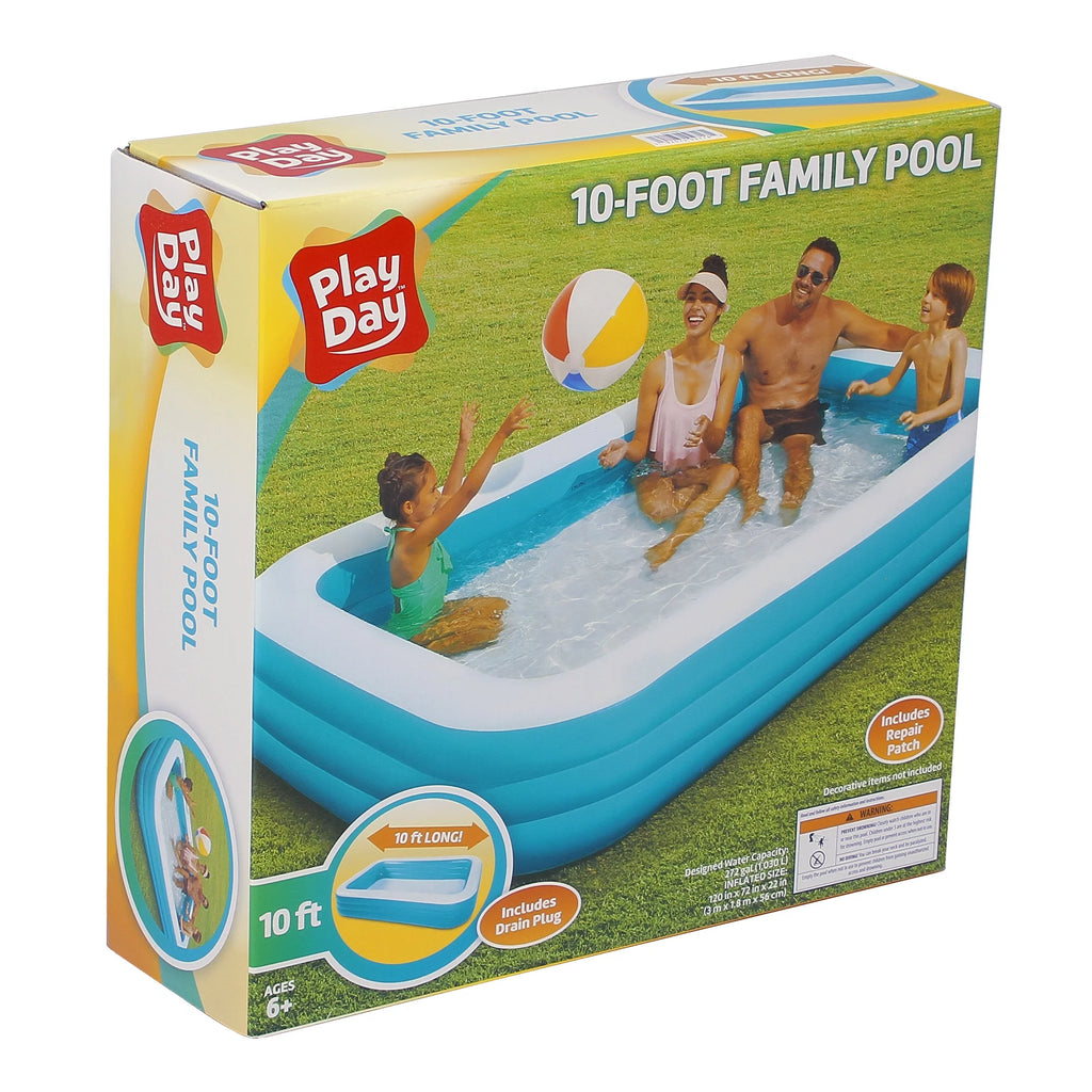 10-Foot Rectangular Inflatable Family Pool, Blue T70139