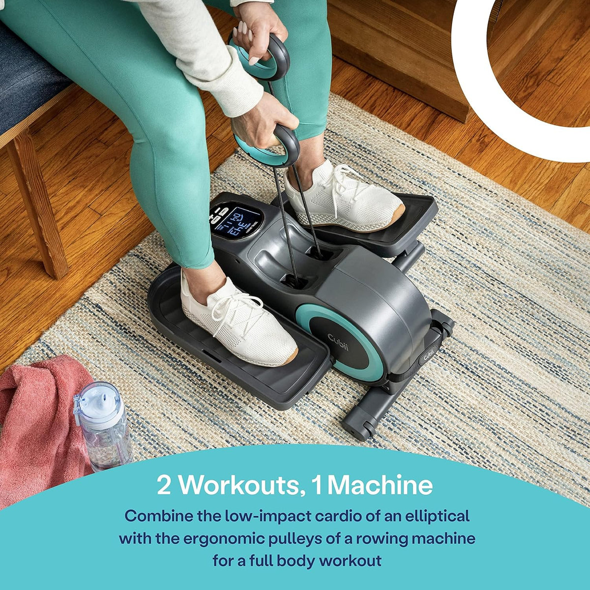 Under Desk Seated Elliptical Pedal Exerciser with Upper Body Resistance Bands L1258