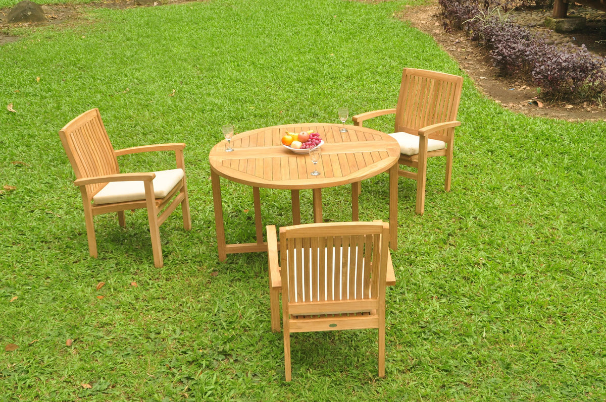 Grade-A Teak 4 Pc Dining Set with 48" Round Butterfly Table and 3 Stacking Arm Chairs Y784