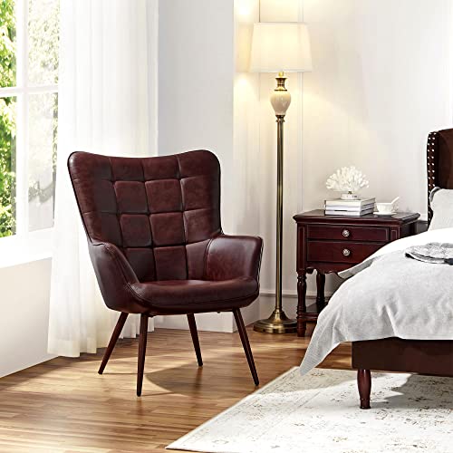 Camel Leather Accent Chairs with Metal Legs G837245