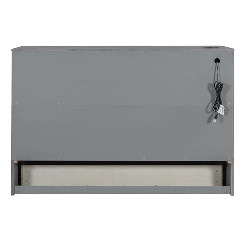 Full Size Solid Pine Murphy Bed with USB and Storage Drawer F663