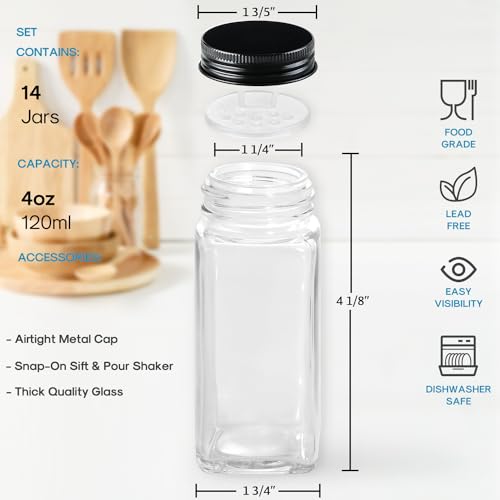 14 Pcs Glass Spice Jars with Shaker Lids and Airtight Metal Caps W252
