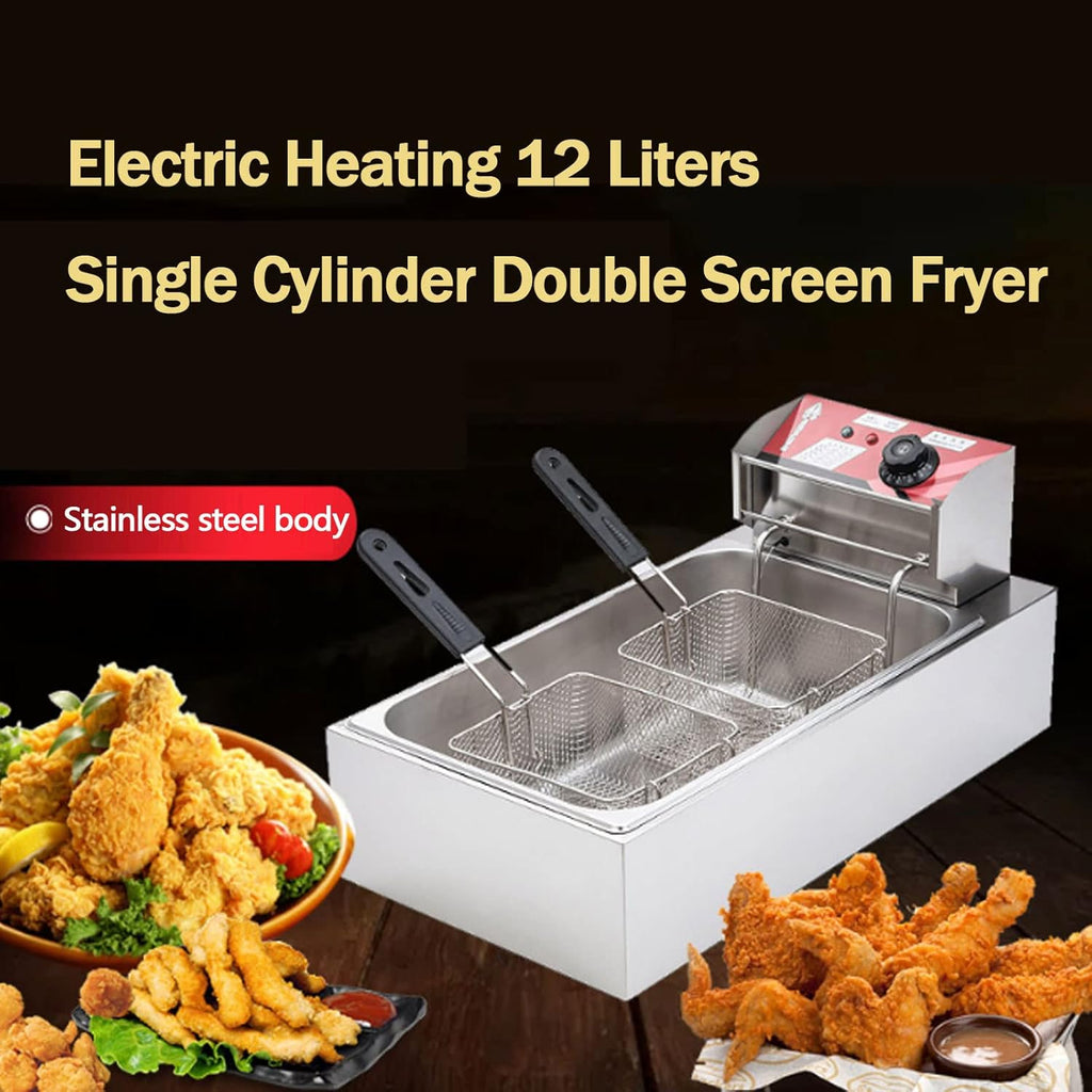3000W Electric Double Deep Fat Fryer, 12L, 2 Oil Baskets, Adjustable Temperature Z388330