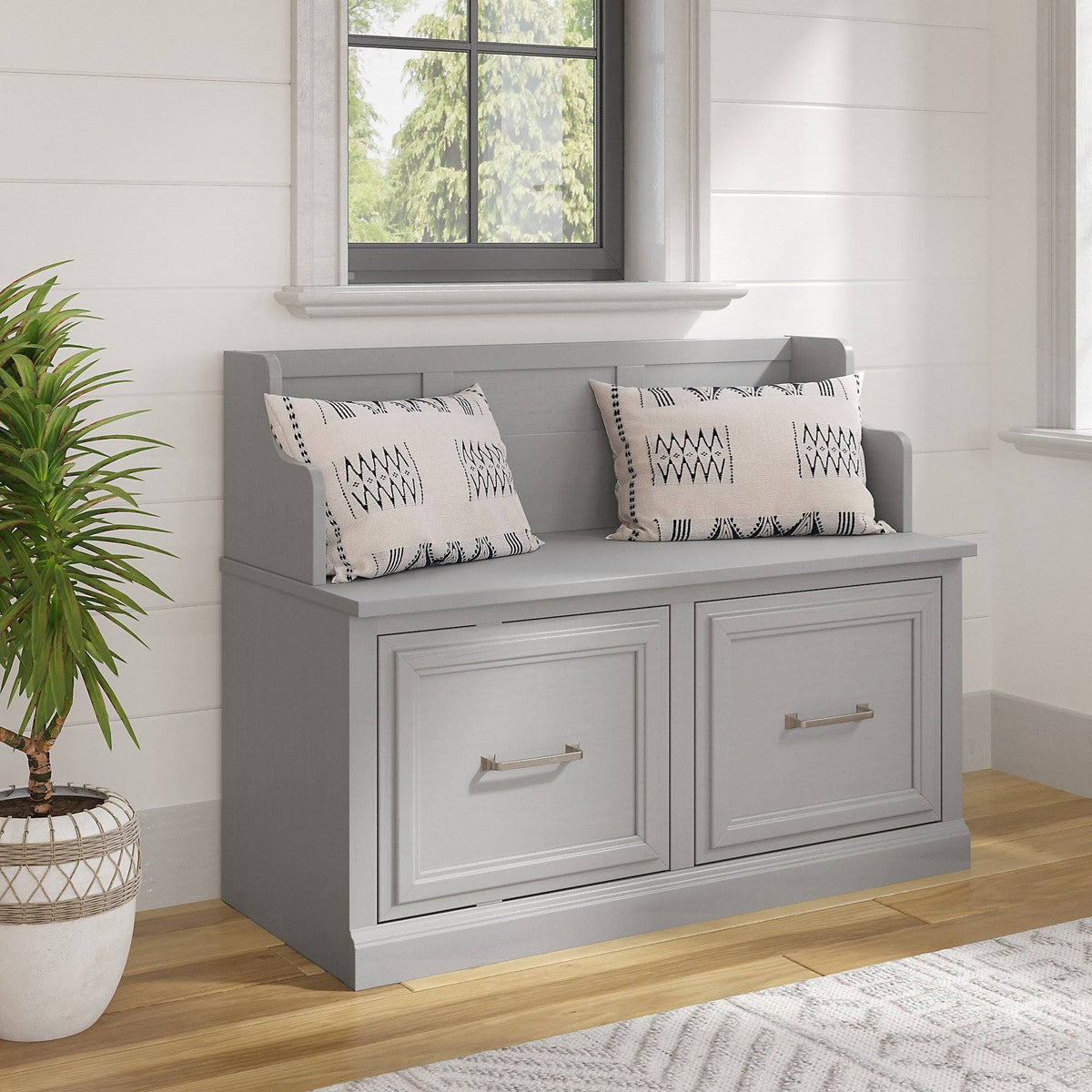 Entryway Bench with Doors in Cape Cod Gray Z511371