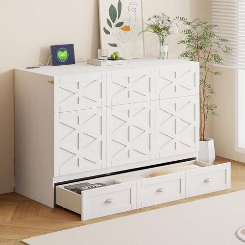 Full Size Solid Pine Murphy Bed with USB and Storage Drawer F663
