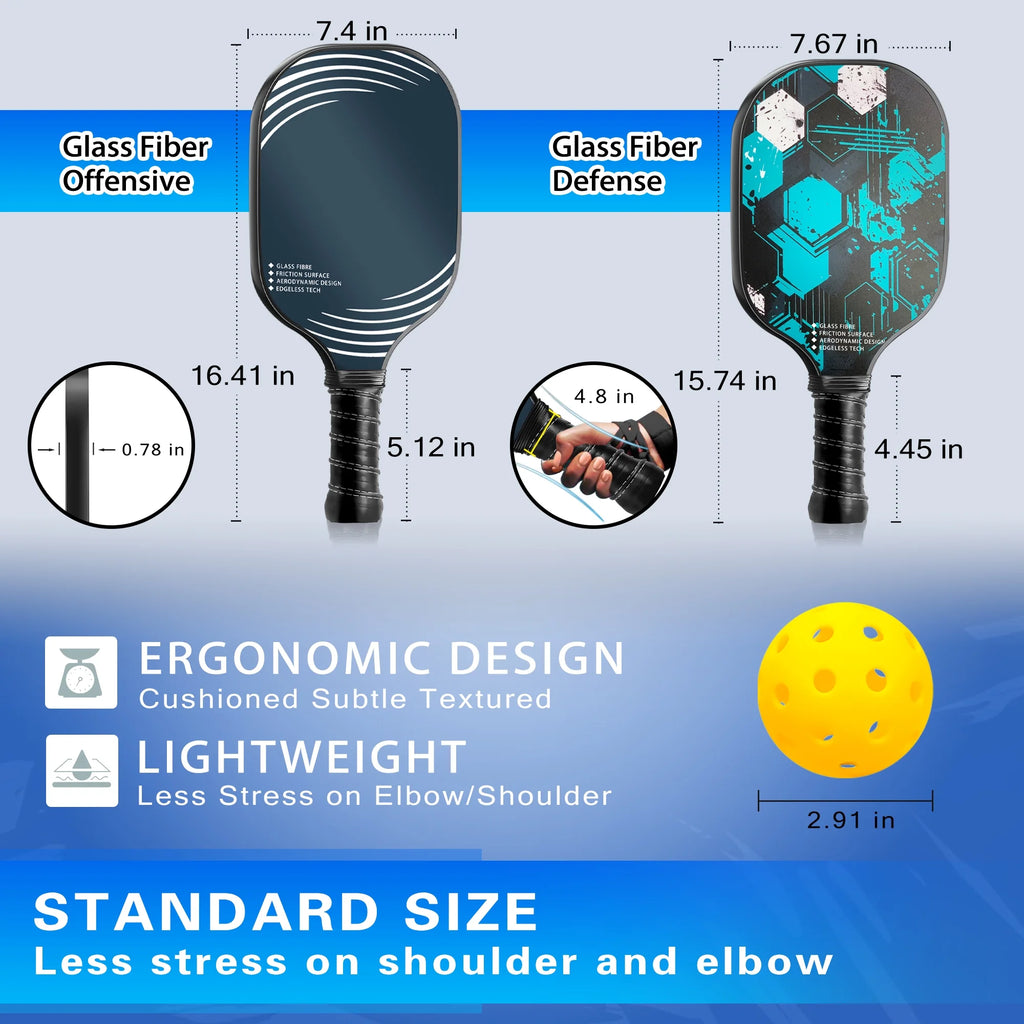 Lightweight Fiberglass Pickleball Paddles Set with 4 Balls X9129