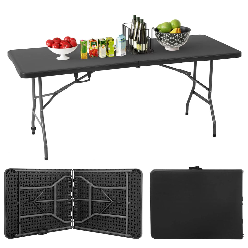 6ft Folding Plastic Table with Carrying Handle, Black B870