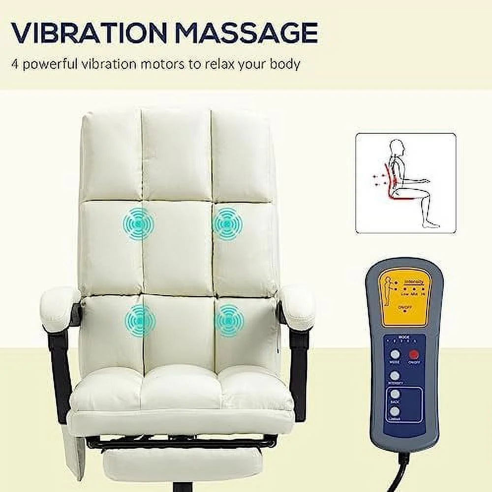 Cream White Massage Office Chair with USB Port and Footrest L250