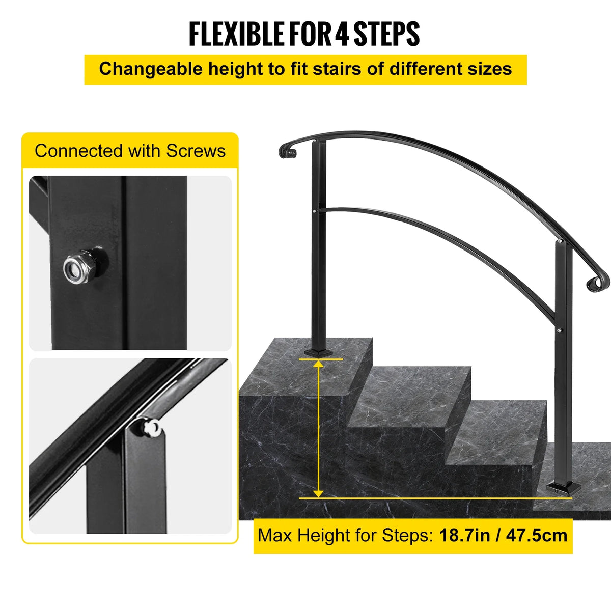 Matte Black Wrought Iron Handrail with Installation Kit V843