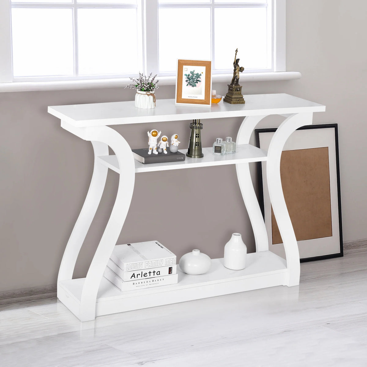 White Curved 3-Tier Console Table E507151