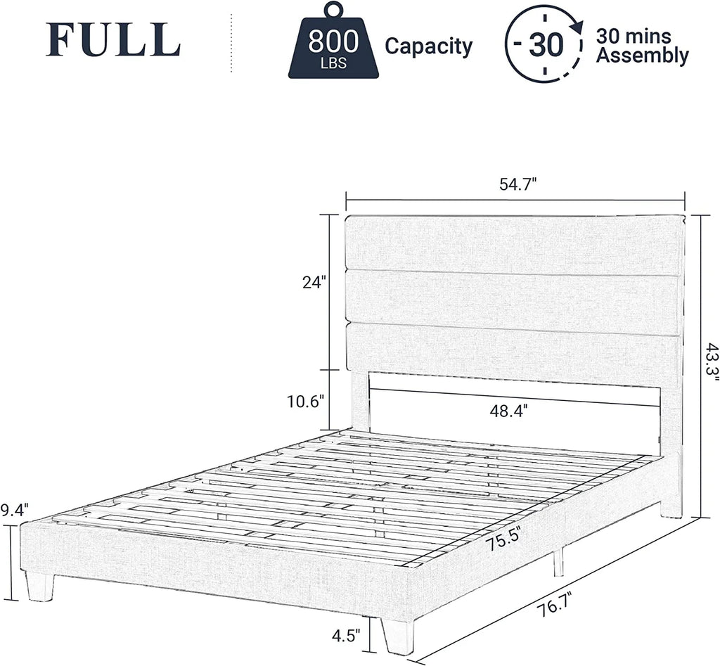 Full Size Velvet Upholstered Platform Bed Frame K364894