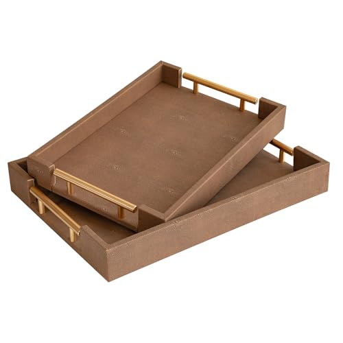 White and Gold Marble Wood Decorative Tray Set of 2 Q4123